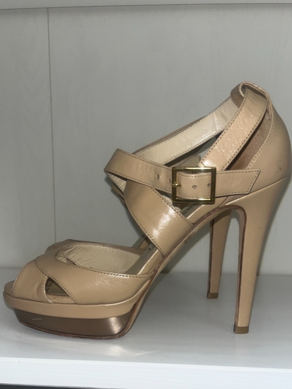 Jimmy Choo Kuki Nude Leather Strappy Platform Stiletto Sandals - Picture 4 of 16